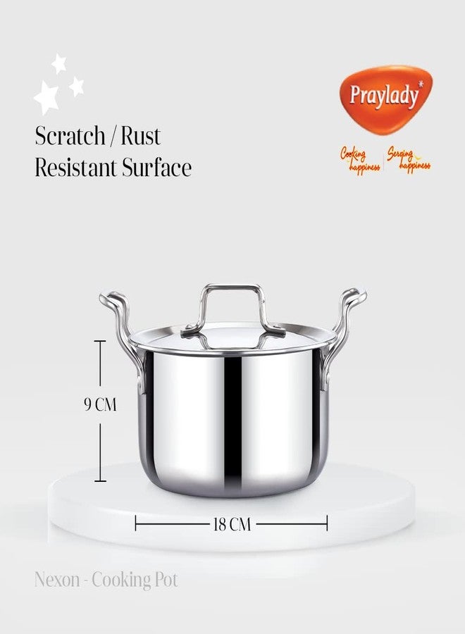 Praylady Nexon Series Triply 18 cm/1.5 L Stock Pot with SS Lid | Healthy, Non Toxic | Casserole | Biryani Pot | Sauce Pot | Induction Friendly | Stay Cool Handle - Image 5